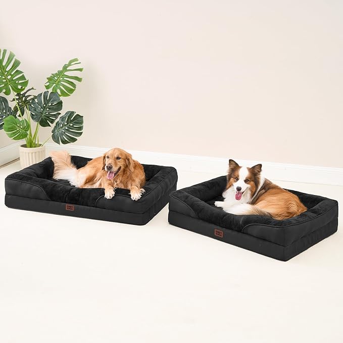 EHEYCIGA Memory Foam XL Dog Bed for XLarge Sized, Extra Large Orthopedic Dog Sofa with Sides and Waterproof Liner, Washable Bolster Pet Couch with Removable Cover, 42x30x7.5 Inch, Black-PawvioPets