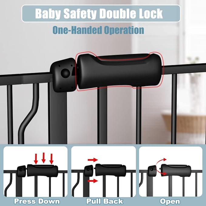 Extra Wide Baby Gate 67-71.5 Inch Wide Walk Through Pressure Mounted Auto Close Large Long Tension Gate for Dog and Cats Black-PawvioPets