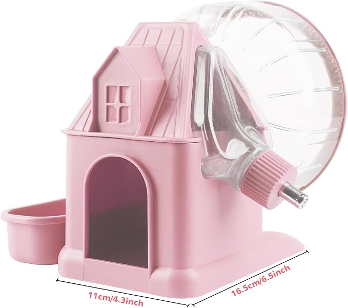 4 in 1 Silent Large Hamster Wheel Multifunctional Hamster Running Wheel Quite Running Spinner Wheel Accessories with Food Bowl Water Bottle for Hamsters Dwarf Gerbil (Pink)-PawvioPets