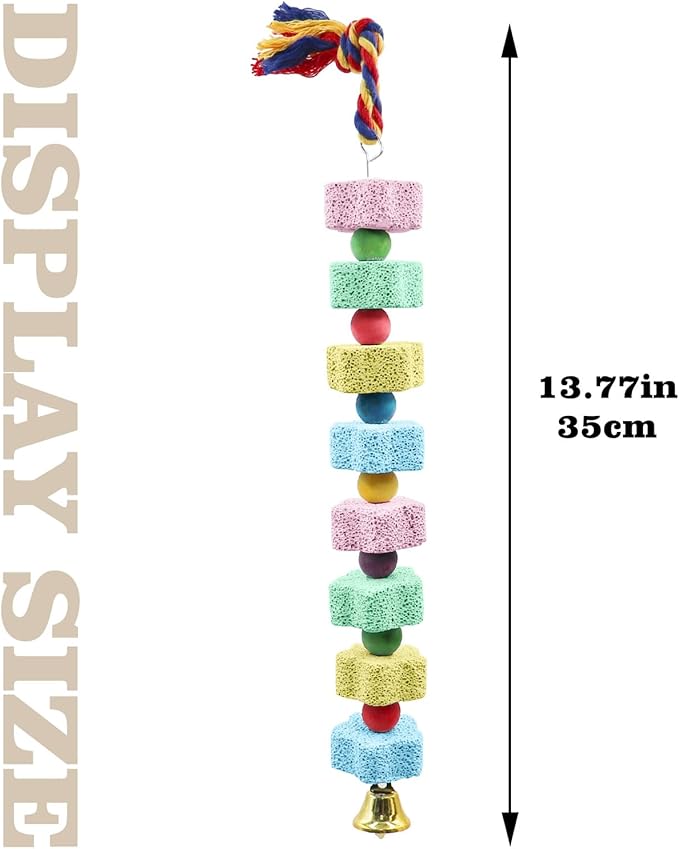 2 Pack Bird Chewing Toy, Colorful Parrot Beak Grinding Calcium Stone with Bells, Cage Accessories for Cockatiels Parakeets Parrots Budgies Lovebirds Rat Hamster Chinchilla Rabbit Bunny African Grey-PawvioPets