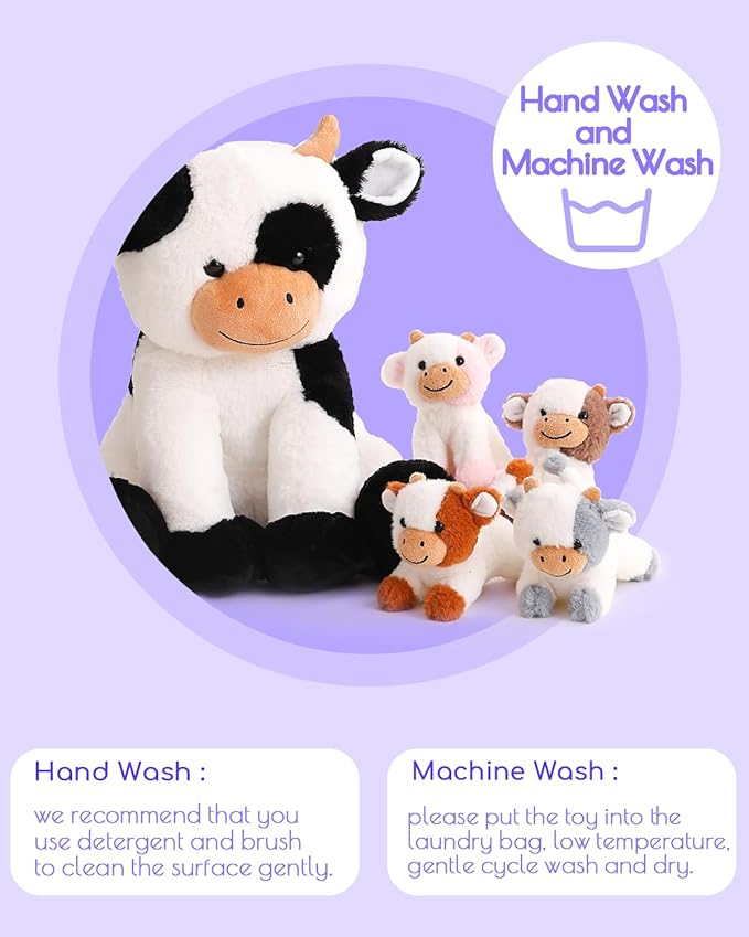 5 Pieces Cow Stuffed Animals for Boys Girls, 1 Mommy Cow with 4 Babies Soft Plush Toy Set Gifts for Kids Children 3 4 5 6 7 8 9 Years, Christmas, Birthday, Party Decorations-PawvioPets
