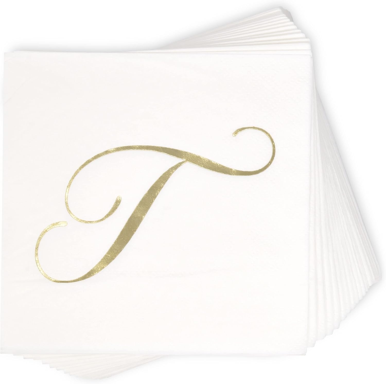 Gift Boutique 100 Gold Monogram Cocktail Napkins Letter T Disposable Paper Pack Elegant Metallic Golden Foil Hand Napkin for Powder Room Wedding Holiday Birthday Party Baby Shower Decorative Towels