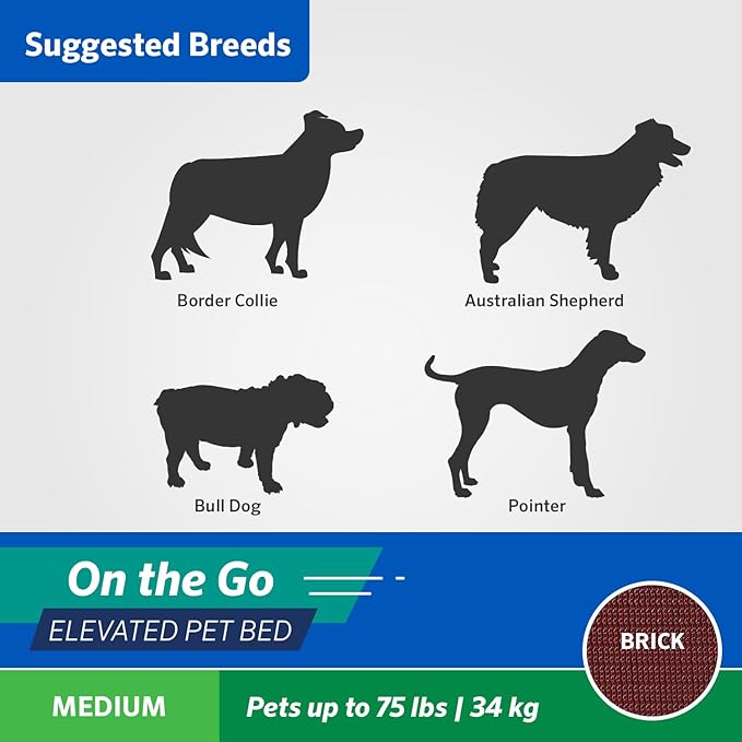 Coolaroo On-The-Go Elevated Dog Bed - Foldable Pop-Up Travel Dog Bed with Breathable, Moisture-Resistant Fabric, Carry Bag Included, Lightweight & Portable, Brick, Medium-PawvioPets