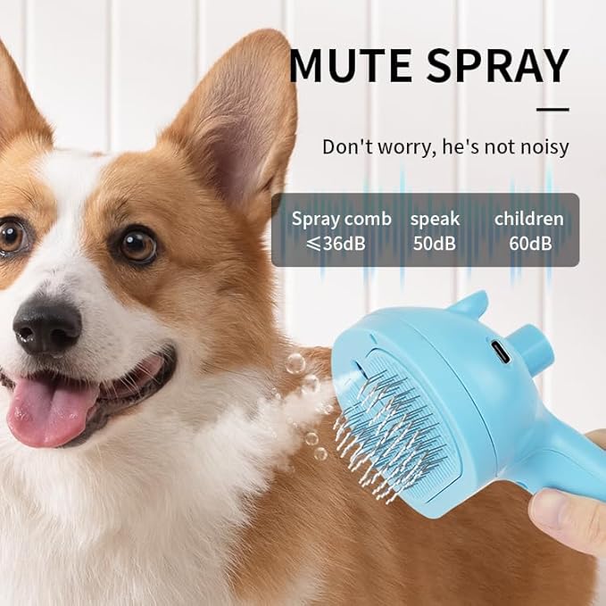 Cat Dog Grooming Brush 5-in-1 Pet Grooming Spray Brush Comb for Massaging and Cleaning Shedding Pet Hair, 1-Touch Release Button for Long/Short Hair Pets (Pink)-PawvioPets