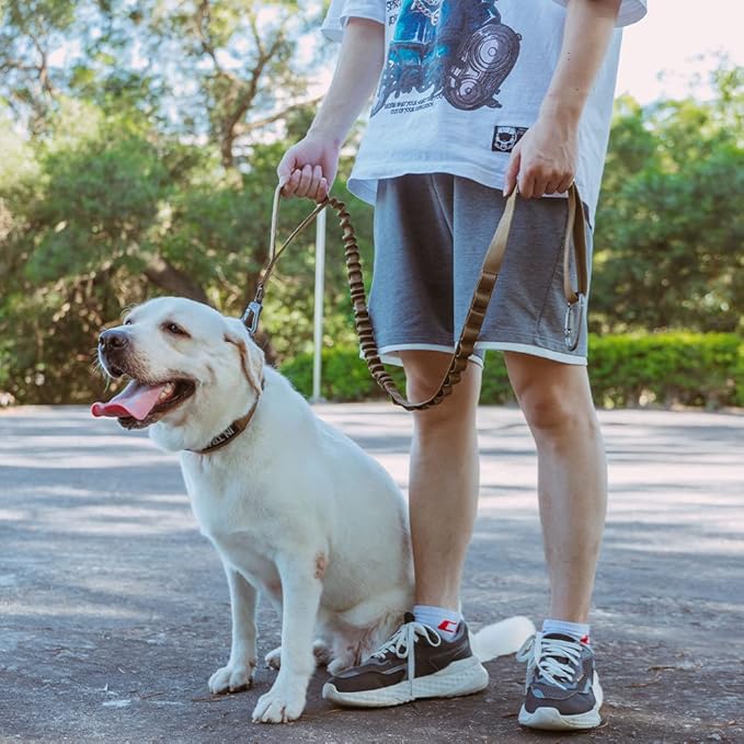 EXCELLENT ELITE SPANKER Tactical Bungee Dog Leash Military Adjustable Dog Leash Quick Release Elastic Leads Rope with 2 Control Handle(Coyote Brown)-PawvioPets