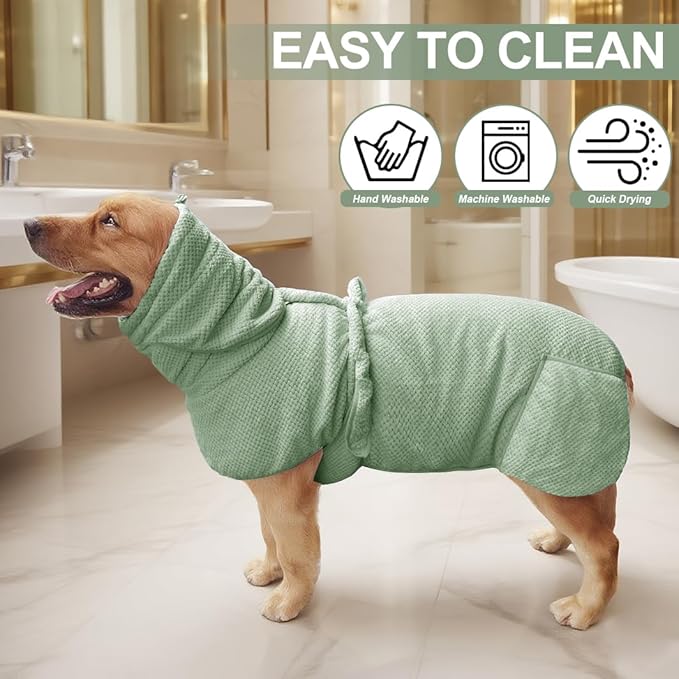 Giant Dog Bath Bubble, Quick Drying Super Absorbent Used for After Bathing, Warm Dog Towels, Adjustable Hoodies and Belts for Pet Dogs Bath Clothes Products(Green Jacquard, 6XL)-PawvioPets