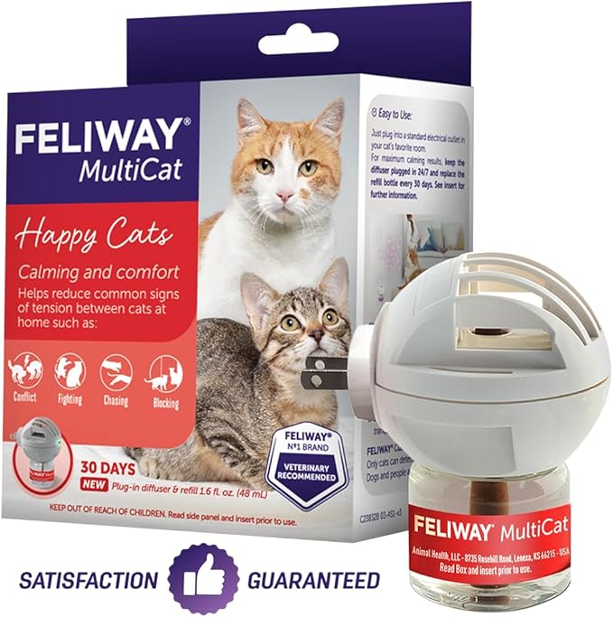 FELIWAY MultiCat 30 Day Cat Calming Plug In Pheromone Diffuser Starter Kit, 48ml - Helps Reduce Conflicts and Signs of Tension in Multi-Cat Households-PawvioPets