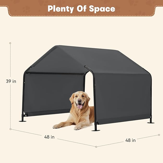 Dog Shade Shelter Outdoor 4'x4'x3' Tent for Large Medium Dogs, Outside Sun Rain Canopy Pet House for Livestock Pigs Cats with Waterproof Roof Ground Nails,Darkl Gray-PawvioPets