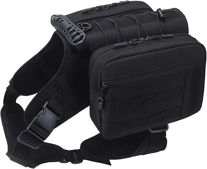 BYGD Dog Backpack for Hiking and Camping,Waterproof Lightweight Dog Hiking Backpack Harness with 2 Big Side Pockets Detachable Adjustable, Dog Saddle Bag for Large Dogs Walking Outdoor(X,XL Black)-PawvioPets