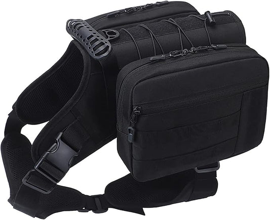BYGD Dog Backpack for Hiking and Camping,Waterproof Lightweight Dog Hiking Backpack Harness with 2 Big Side Pockets Detachable Adjustable, Dog Saddle Bag for Large Dogs Walking Outdoor(X,XL Black)-PawvioPets