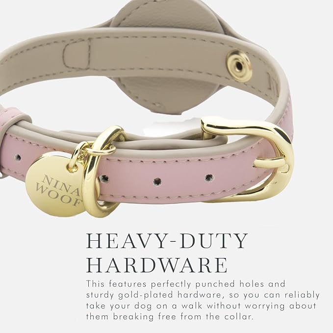 Cupertino Dog Collars, Harnesses & Leashes Made from Vegan Leather with Dog Tracker Device Holder Adjustable Dog Collar (Extra Small (Neck: 9x12), Pink)-PawvioPets