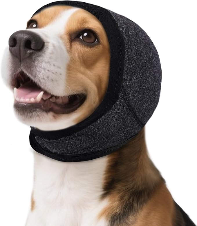 Dog Calming Hoodie, Dog Ear Muffs Noise Protection & Anxiety Relief, No Shake Ear Wraps for Dogs Quiet Ears Cover Headband for Fireworks Grooming Swimming Bathing Force Drying-PawvioPets