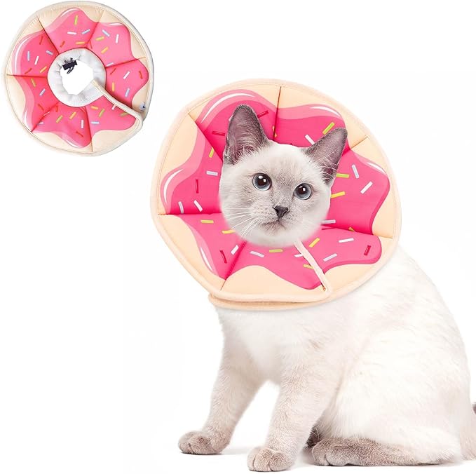 Cat Cone Collar Soft, Adjustable Cat Recovery Collar to Stop Licking After Surgery Protective E Collar for Cats Small Dogs, Dounut M-PawvioPets