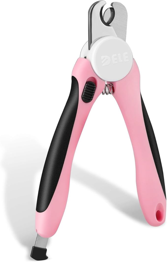 Flexzion Dog Cat Nail Clipper and Trimmer, Pet Toe Claw Scissor Grooming Tool with Stainless Steel Blades File Easy Grip Handle Safety Guard Avoid Overcutting for Small Medium Large Breed Puppy, Pink-PawvioPets