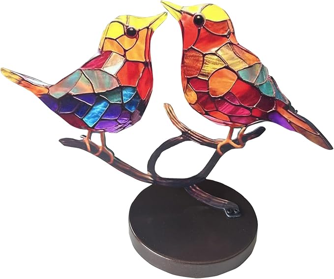 2Birds on a Branch, Metal Desktop Plane Shape Decorations, Home Bird Decorations for Office, Window, Aviary, Garden, Gifts for Bird Lovers, Boxed Set.-PawvioPets