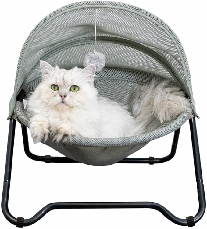 Cat Bed Cat Hammock Bed Elevated cat Bed, Comfortable and Breathable Pet Bed with Awning and Plush Toy, No-Tools Assemble, Cover Removable and Washable, Suitable for Indoor and Outdoor Use-PawvioPets