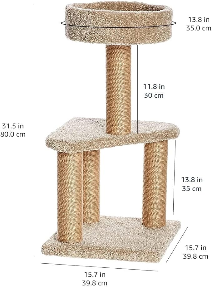 Amazon Basics Cat Tree - Indoor Cat & Kittens Multi-Level Climbing Activity Tower with Scratching Posts, Medium (31.5"H) - Beige-PawvioPets