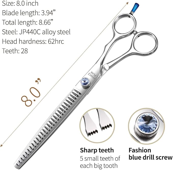 Fenice Professional 7/7.5/8 Pet Grooming Scissors Thinning Cutting Shears for Dog s/Cats Thinning Rate:70-80%(8.0 inch)-PawvioPets