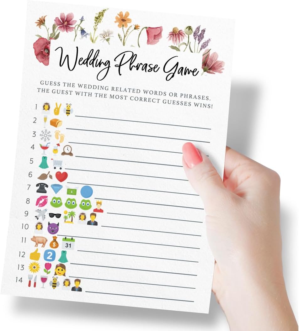 Printed Party Bridal Shower Game Set – 4 Fun Games and Activities for 30 Guests, Includes Bingo, He Said She Said, Bride & Groom Trivia, and Wedding Phrase Guessing Game, Love In Bloom Wildflower Design