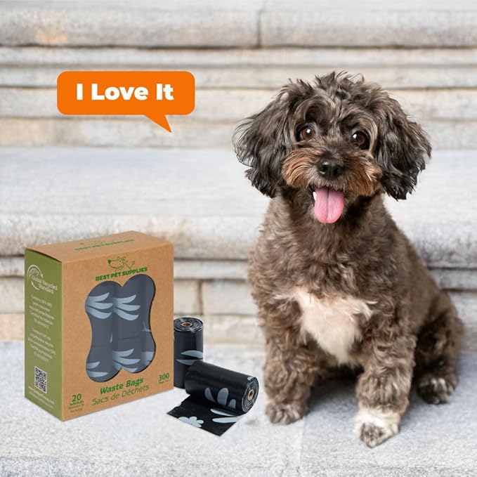 Best Pet Supplies Poop Bags for Dogs, 50% Post-Consumer Recycled Content dog waste bags on rolls, fits all poop bag holders for leashes - Black, 300 Count, Unscented-PawvioPets