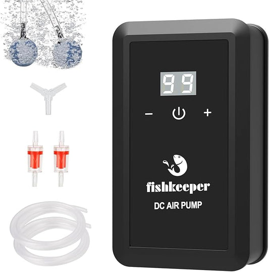 fishkeeper Aquarium Air Pump, 8W 130GPH Dual Outlet Fish Tank Air Pump with Adjustable Airflow Ultra-Quiet Oxygen Aerator Pump with Air Stone Bubbler for 10-120 Gallon Fish Tank-PawvioPets