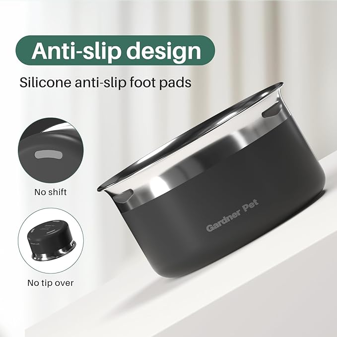 Gardner Pet Dog Bowls 1 Gallon (3.85L) Stainless Steel No Spill Dog Water Bowl, Slow Water Feeder Metal Bowls, Spill Proof Water Dispenser for Large Dogs, Promotes Healthy Hydration(Black)-PawvioPets