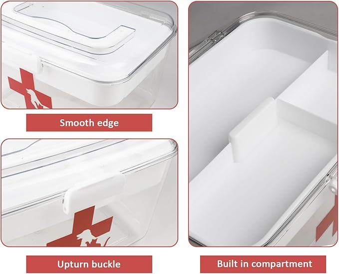 2 Layers Dog First Aid Kit box,Large First Aid Kit Bin,Medic Box for Dog Cat,Empty First Aid Box,Medicine Organizer with Built in Handle,Family or Dog Travel Camping Emergency Tool Set-PawvioPets