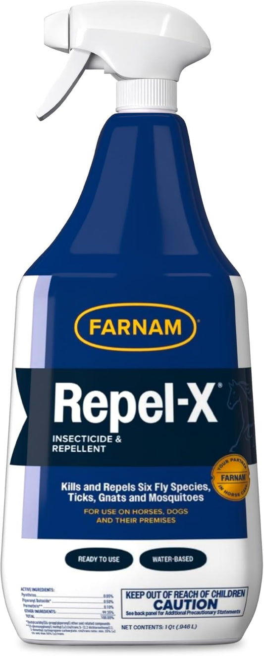 Farnam Repel-X Ready-To-Use Fly Spray, Insecticide And Repellent For Horses And Dogs, 32 Fluid Ounces, 1 Quart Bottle With Trigger Sprayer-PawvioPets