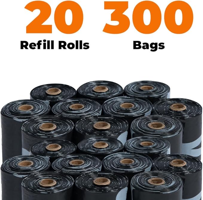 Best Pet Supplies Poop Bags for Dogs, 50% Post-Consumer Recycled Content dog waste bags on rolls, fits all poop bag holders for leashes - Black, 300 Count, Unscented-PawvioPets