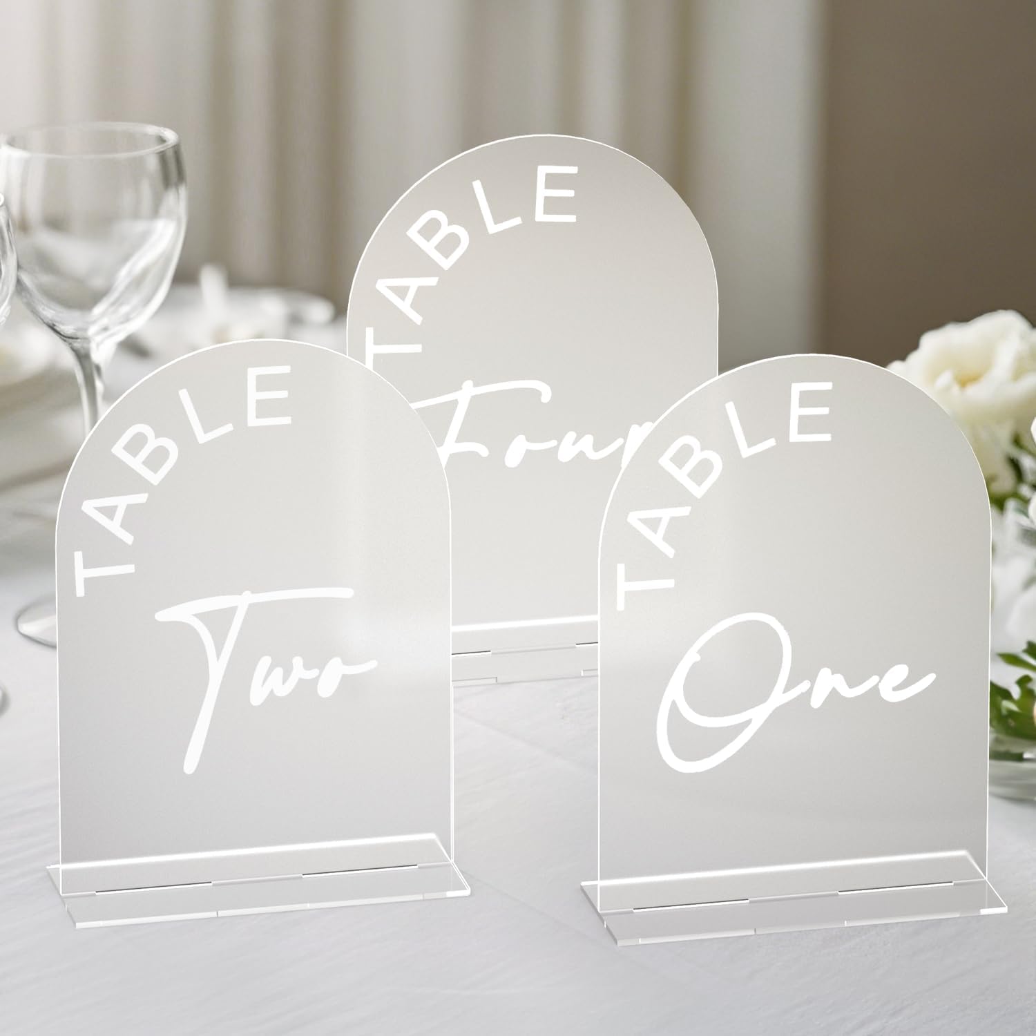 Frosted Arch Wedding Table Numbers 1-15 with Stands, 5x7 Inch Acrylic Arch Sign with Holder for Wedding Reception Table Centerpiece Decoration