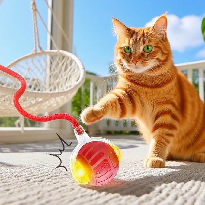 2026 New Interactive Pet Toy Ball, Smart Interactive Toy Ball for Cats & Dogs, Electric Rolling Pet Toy Ball, Rechargeable Interactive Cat Toys for Bored Indoor Cats Kittens to Keep Busy (Red)-PawvioPets