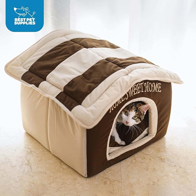 Best Pet Supplies Portable Indoor Pet House – Perfect for Cats & Small Dogs, Easy To Assemble – Cream-PawvioPets