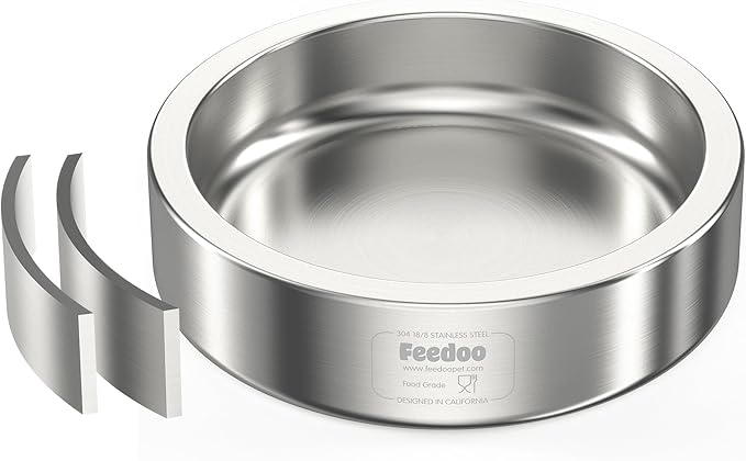 20oz Stainless Steel Cat Food & Water Bowl - Double Walled 304 Stainless Steel Non-Slip Cat Dish | BPA-Free & Dishwasher Safe for Indoor Cats-PawvioPets