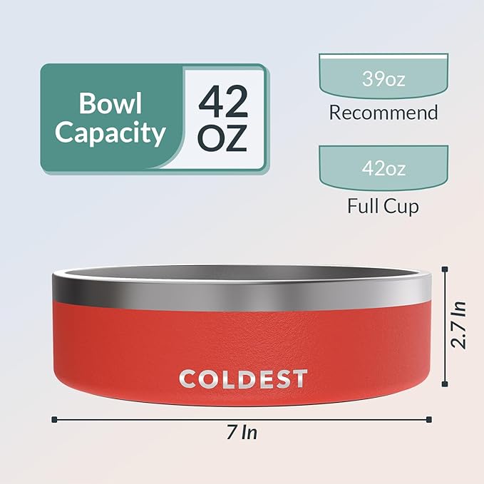 Coldest Dog Bowl - Anti Rust Metal, Non Slip, 3 Layers Insulated Stainless Steel Dog Bowls - Spill Proof & Heavy Duty - Water Bowl for Dogs, Cats & Pets, Dish Washer Safe (42 oz, Crimson Red)-PawvioPets
