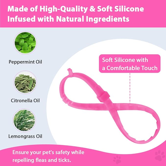 4 Pack Flea and Tick Collar for Cats, Natural Plant Oil Formula Cat Flea Collar Provides 32-Month Protection for Flea & Tick Prevention, Waterproof & Adjustable Cat Flea Treatment for Most Cats-PawvioPets