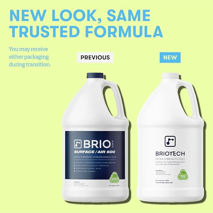 BRIOTECH Extra Strength HOCl Cleaner, 500 PPM Hypochlorous Acid Concentrate, ULV Foggers & Humidifiers, Professional Deodorizer for Dental, Offices, Schools, Homes, Peroxide Free, 1 Gallon-PawvioPets