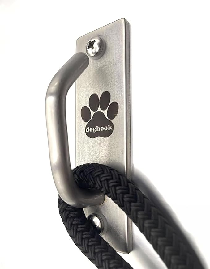 Canine Hitch- Secure Dog Leash Parking Mounted Indoor – Outdoor Wall Hook - Tie Out Stainless Steel Practical Lead Management for Home & Business, Slim Compact-PawvioPets