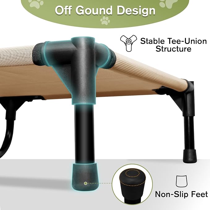 Elevated Dog Bed for Medium Dogs, Outdoor Cooling Raised Dog Beds Washable Pet Cot with Removable Mesh, Lifted Pets Hammock with Frame, Easy to Assemble, Brown, M-PawvioPets