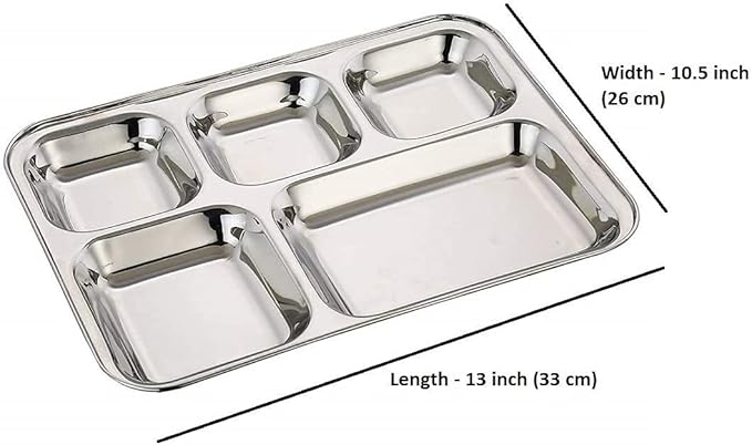Extra Large Premium Stainless Steel Dinner Plates, 5 Compartments, Set of 2 | Eco Friendly Dinnerwear for Camping, Portion Control, Meal Prep, Lunch, and Party-PawvioPets