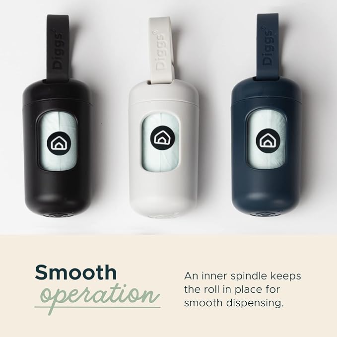 DIGGS Dog Poop Bag Dispenser for Leash - Premium Dog Waste Bag Holder with Easy One-Hand Dispensing (Ash)-PawvioPets