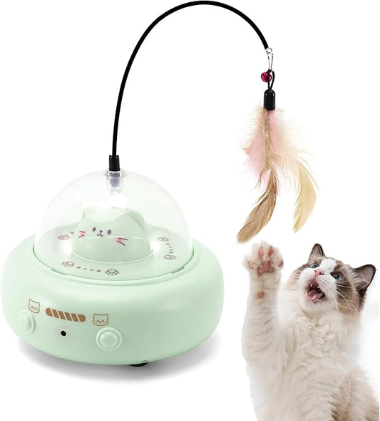 Automatic Cat Toys with Feathers, Interactive Cat Toy for Indoor Exercise, Rechargeable Teasing Toys for Indoor Cats, USB Powered, Smart Standby&Obstacle Avoidance(Green)-PawvioPets