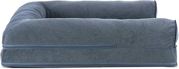Furhaven Cooling Gel Dog Bed for Large/Medium Dogs w/ Removable Bolsters & Washable Cover, For Dogs Up to 55 lbs - Sherpa & Chenille Sofa - Orion Blue, Large-PawvioPets