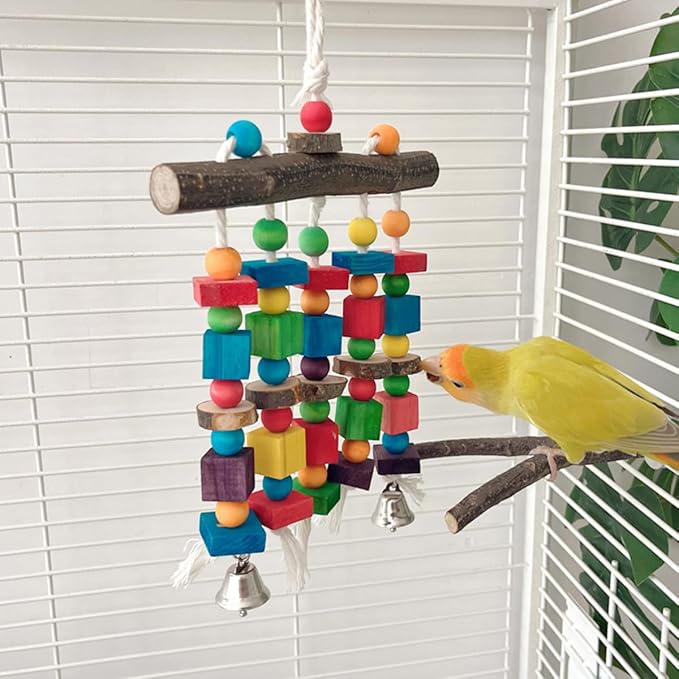 Bird Chewing Toys for Parakeet- Parrot Cage Bites, Wooden Block Cockatiel Toy for Small and Medium Parrots and Birds-PawvioPets