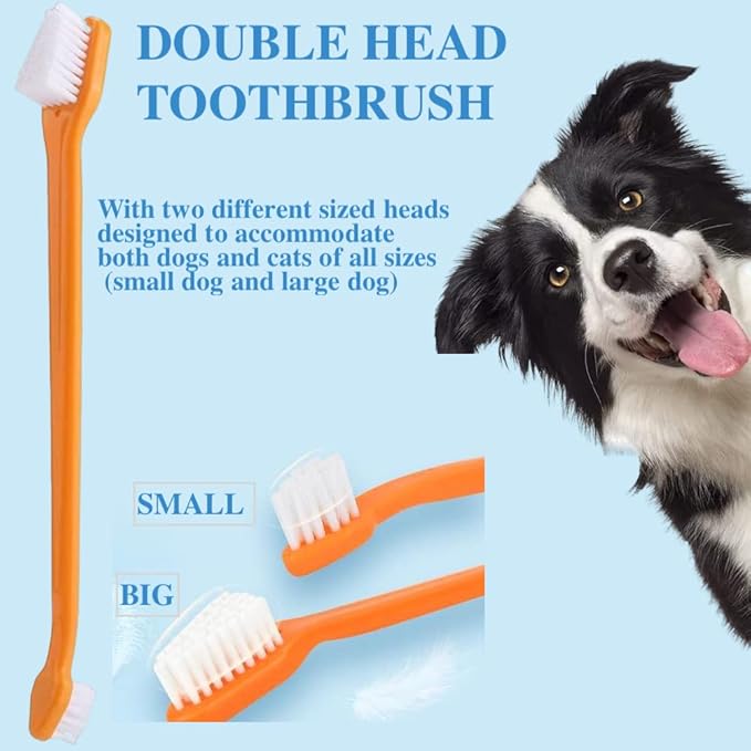 8 Pack Small Dog & Cat Toothbrush Kit, 360º Pet Toothbrush/Mini Head/Dual Head / 10000 Ultra-Soft Bristles Tooth Brush/Finger Toothbrushs for Cat Kitten Doggie Dental Care, Oral Hygiene-PawvioPets