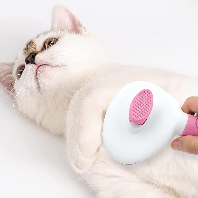 Cat Brushes for Indoor Cats, Dog Brush for Shedding with Metal Cat Comb, Self Cleaning Pet Hair Brush with Release Button for Grooming Kitten(Pink)-PawvioPets