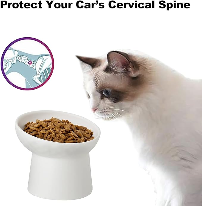 4 Pcs Small Ceramic Raised Cat Bowls, Tilted Elevated Food or Water Bowls, Stress Free, Backflow Prevention, Dishwasher and Microwave Safe, Lead & Cadmium Free(4pc White)-PawvioPets