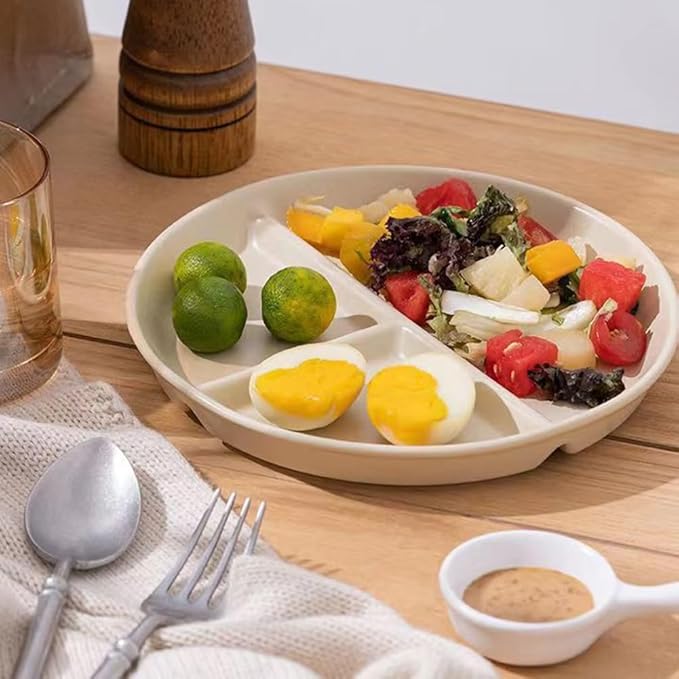 9" Unbreakable Divided Plates Set of 5, Wheat Straw Plate Reusable Dinnerware Portion Control Plate, Round Bariatric Plastic Plate for Kids Adults, BPA-free, Dishwasher Safe-PawvioPets