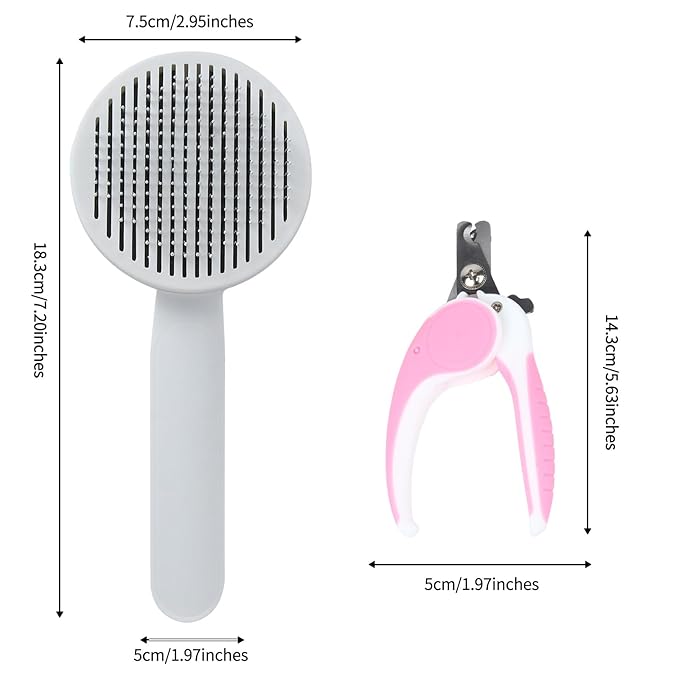 2PCS Pet Grooming Kit, Cat Brushes & Cat Nail Clipper, Cat Grooming Brush for Sedding and Grooming Fur (Pink）-PawvioPets