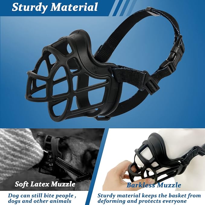 BARKLESS Dog Muzzle, Basket Muzzle Anti Biting Chewing, Sturdy Lightweight Cage Mouth Cover for Small Medium Large Sized Dogs, Allows Panting Drinking, Suitable for Grooming Trimming Training-PawvioPets