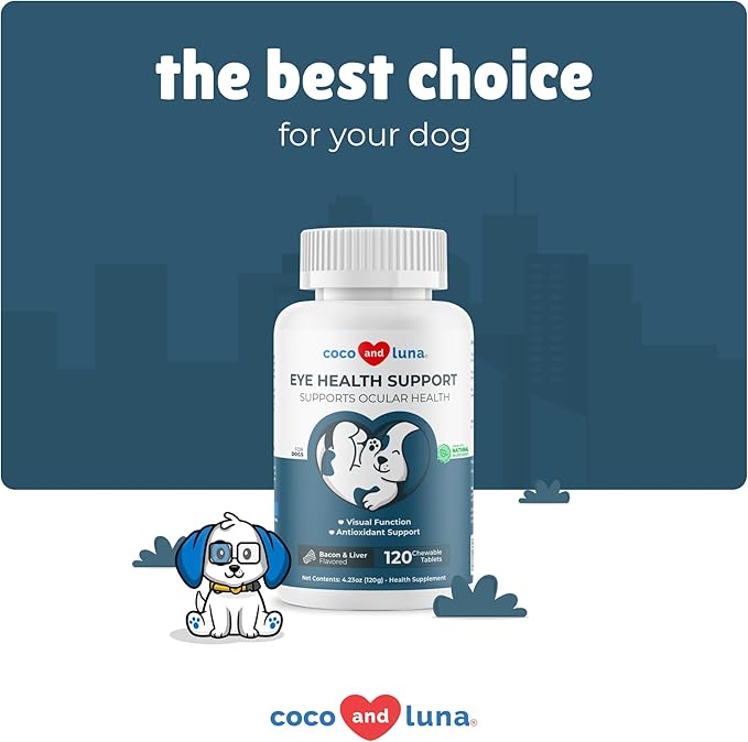 Eye Support for Dogs - 120 Chewable Tablets - Supplements for Vision, Eye Vitamins for Dogs, with Cod Liver Oil Antioxidant, Omega 3 EPA and DHA Fatty Acids.-PawvioPets
